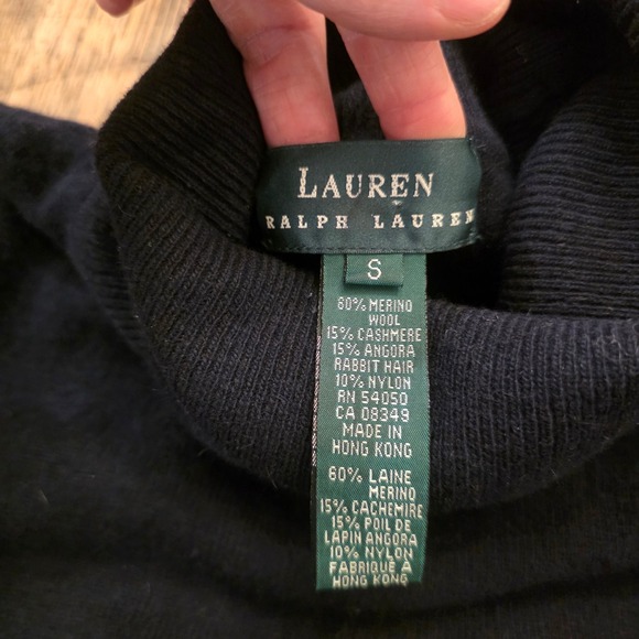 LAUREN RALPH LAUREN Sz S Navy Cashmere Turtleneck Sweater Preppy Luxe VTG - Picture 3 of 6